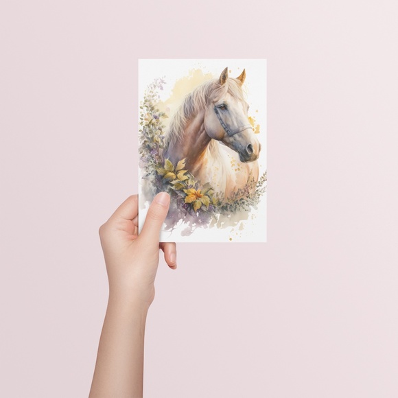 Watercolor Cute Floral White Horse Wall Art Illustration Print Poster Unframed - Picture 5 of 6